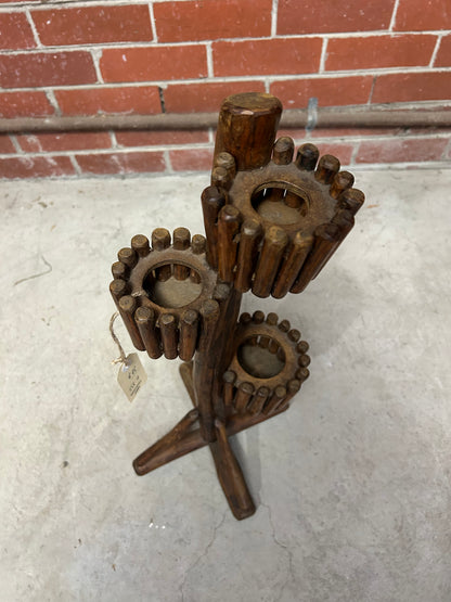 Vintage Wooden Dowel Stand — Candle Holder or Wine Rack