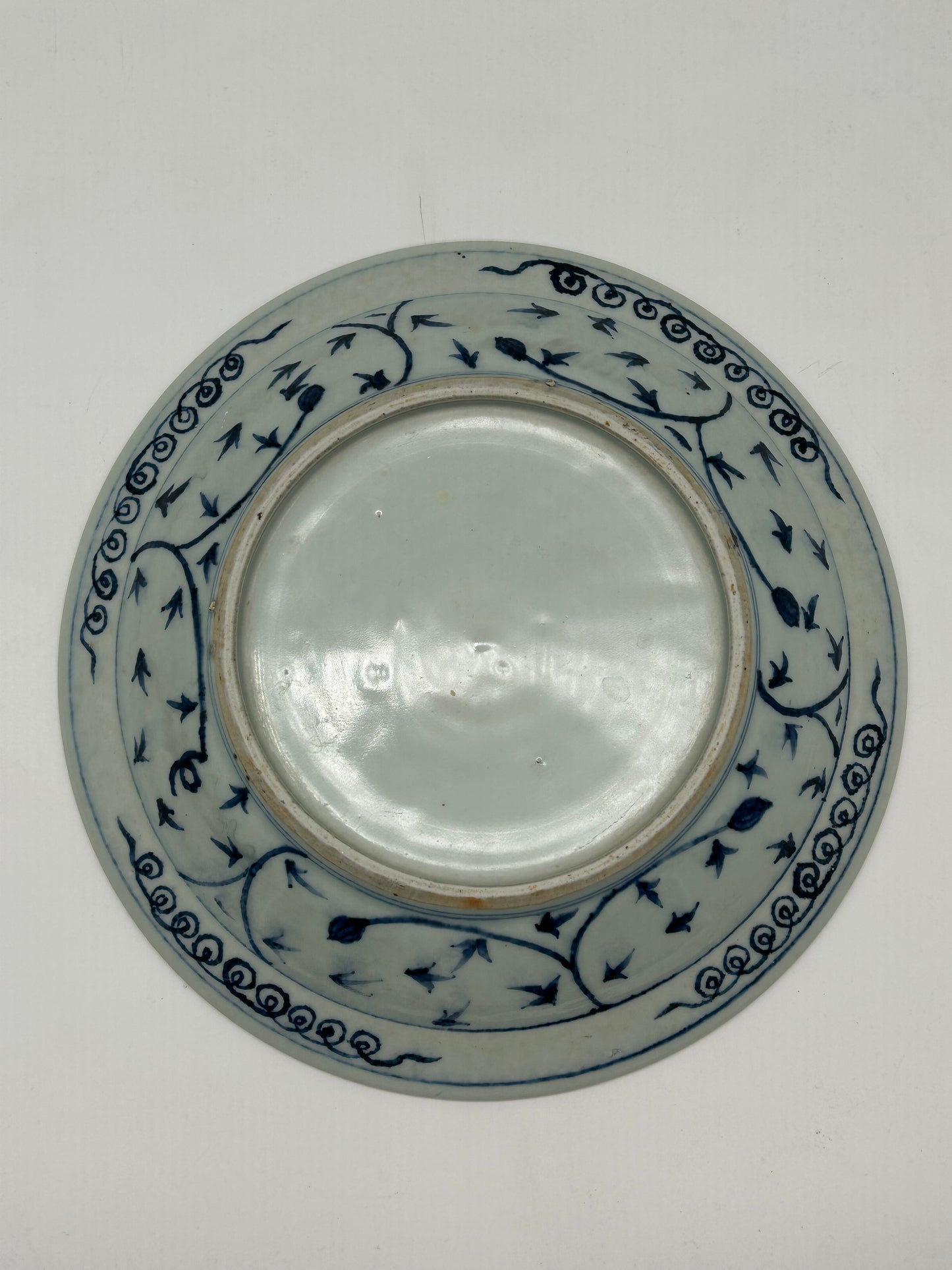 Blue and White Decorative Plate with Bird Motif – Unmarked