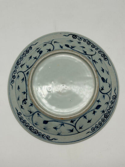 Blue and White Decorative Plate with Bird Motif – Unmarked