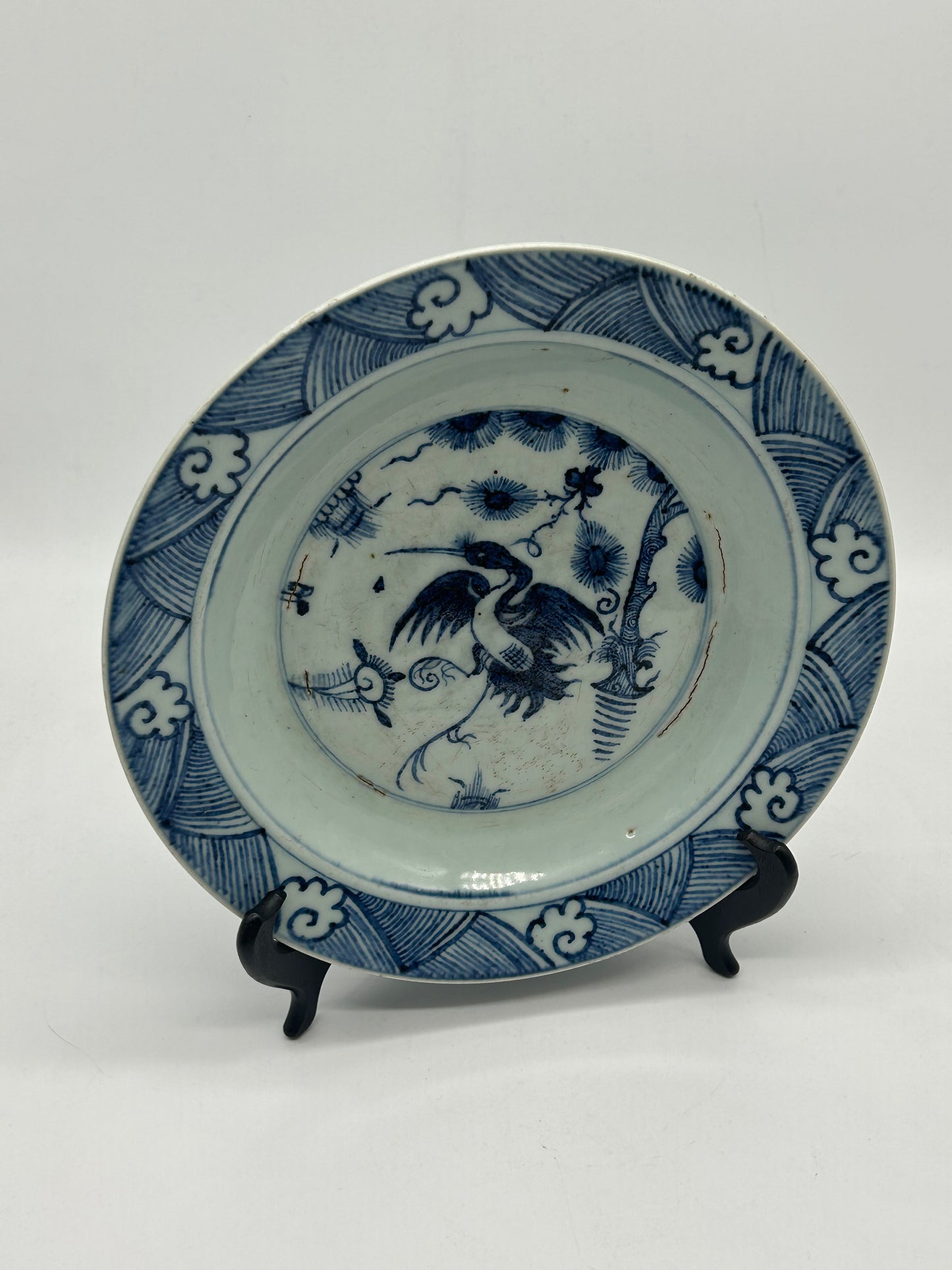 Blue and White Decorative Plate with Bird Motif – Unmarked