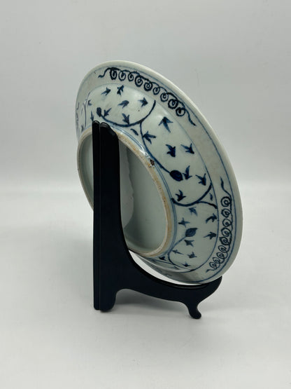 Blue and White Decorative Plate with Bird Motif – Unmarked