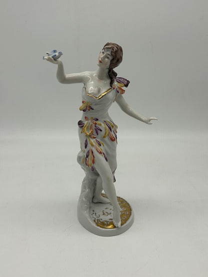 Wallendorf Porcelain Figurine with Birds – Crown W 1764 Mark
