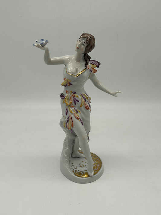 Wallendorf Porcelain Figurine with Birds – Crown W 1764 Mark