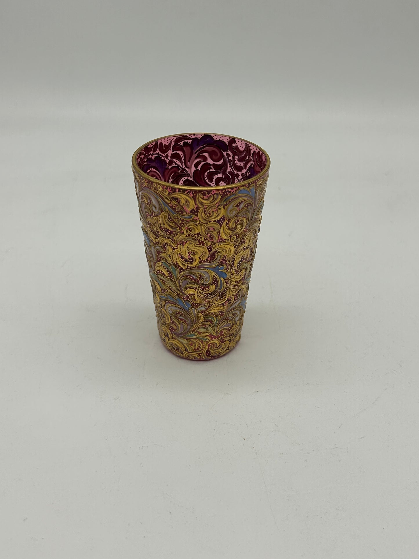 Set of Ornate Gilt Tumblers with Red Interior