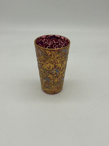 Set of Ornate Gilt Tumblers with Red Interior