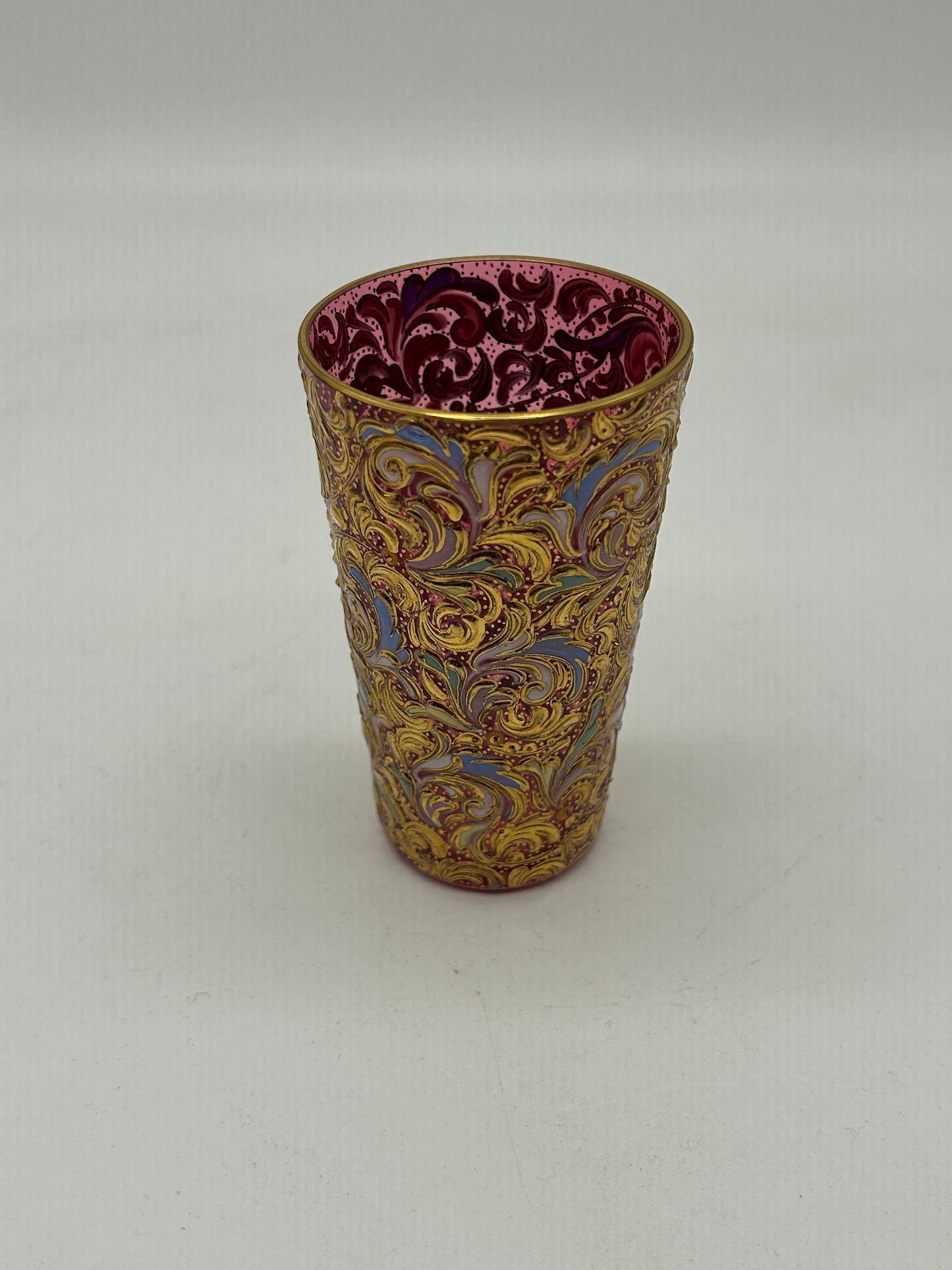 Set of Ornate Gilt Tumblers with Red Interior