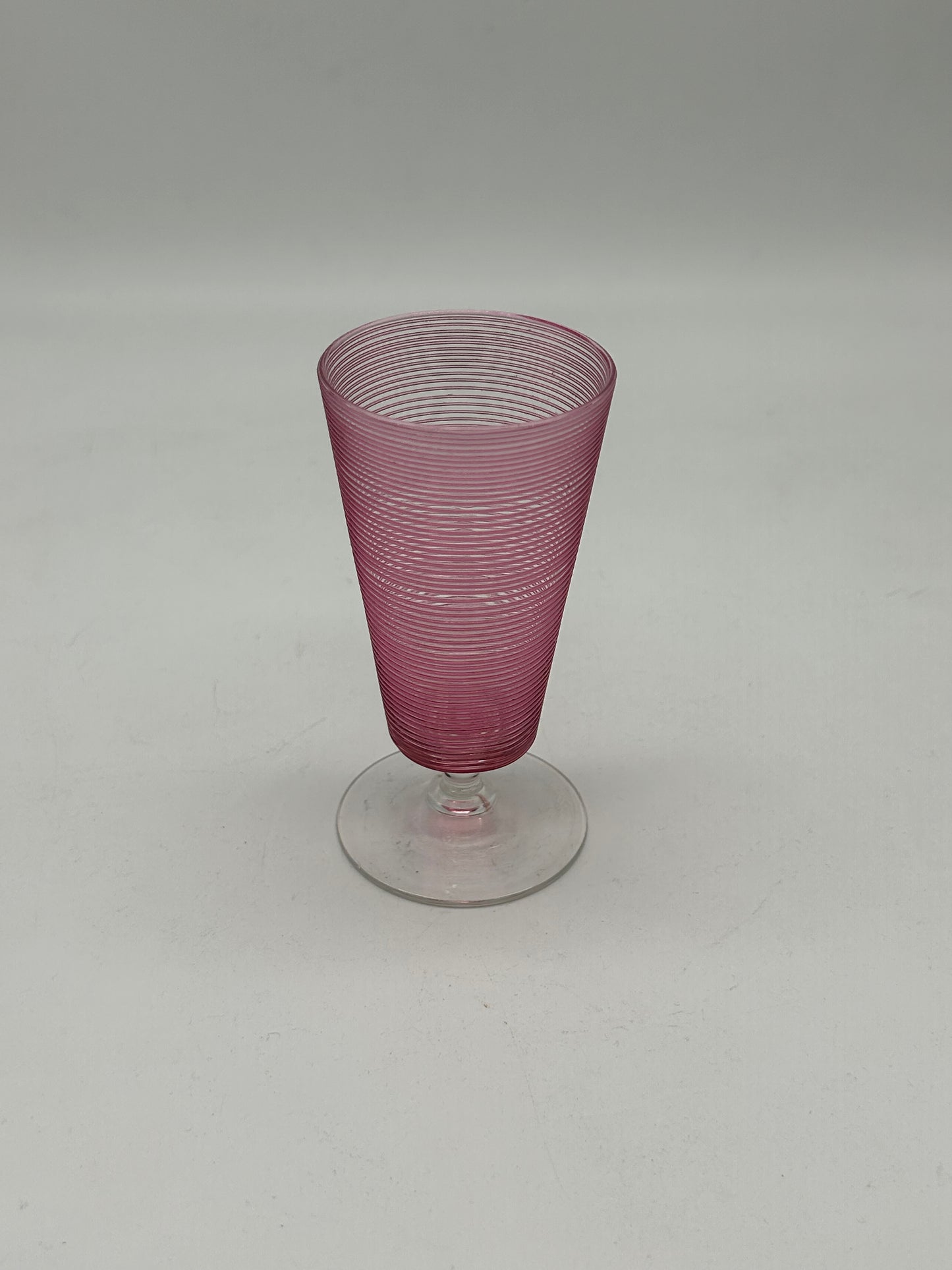 Pink Ribbed Cocktail/Brandy Glasses with Applied Clear Decoration