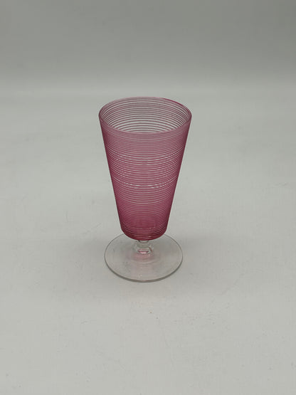 Pink Ribbed Cocktail/Brandy Glasses with Applied Clear Decoration