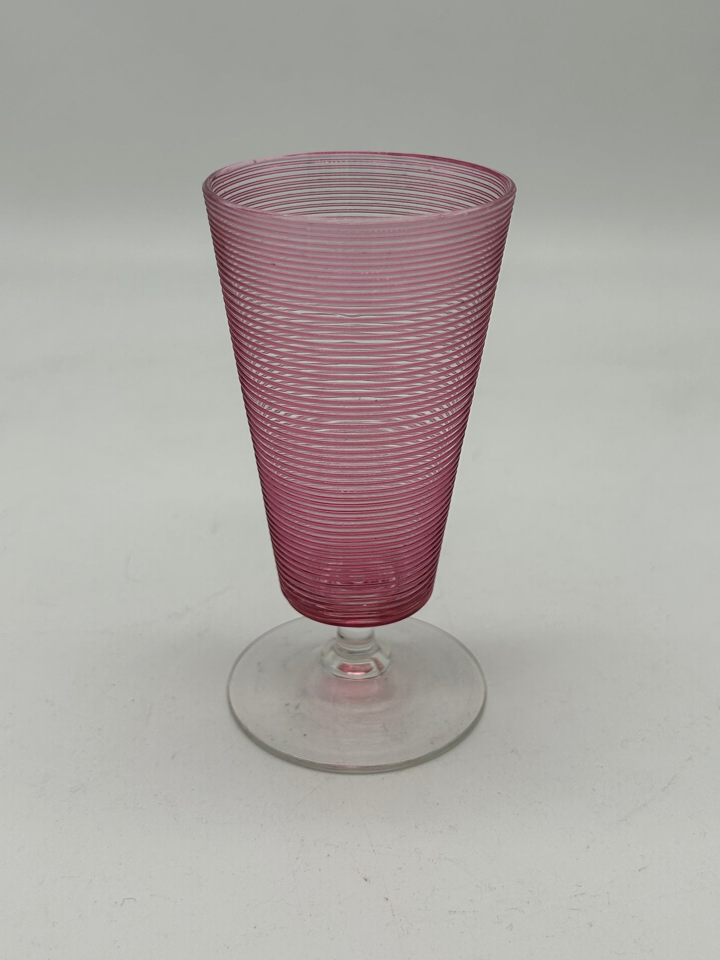 Pink Ribbed Cocktail/Brandy Glasses with Applied Clear Decoration