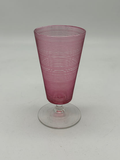 Pink Ribbed Cocktail/Brandy Glasses with Applied Clear Decoration