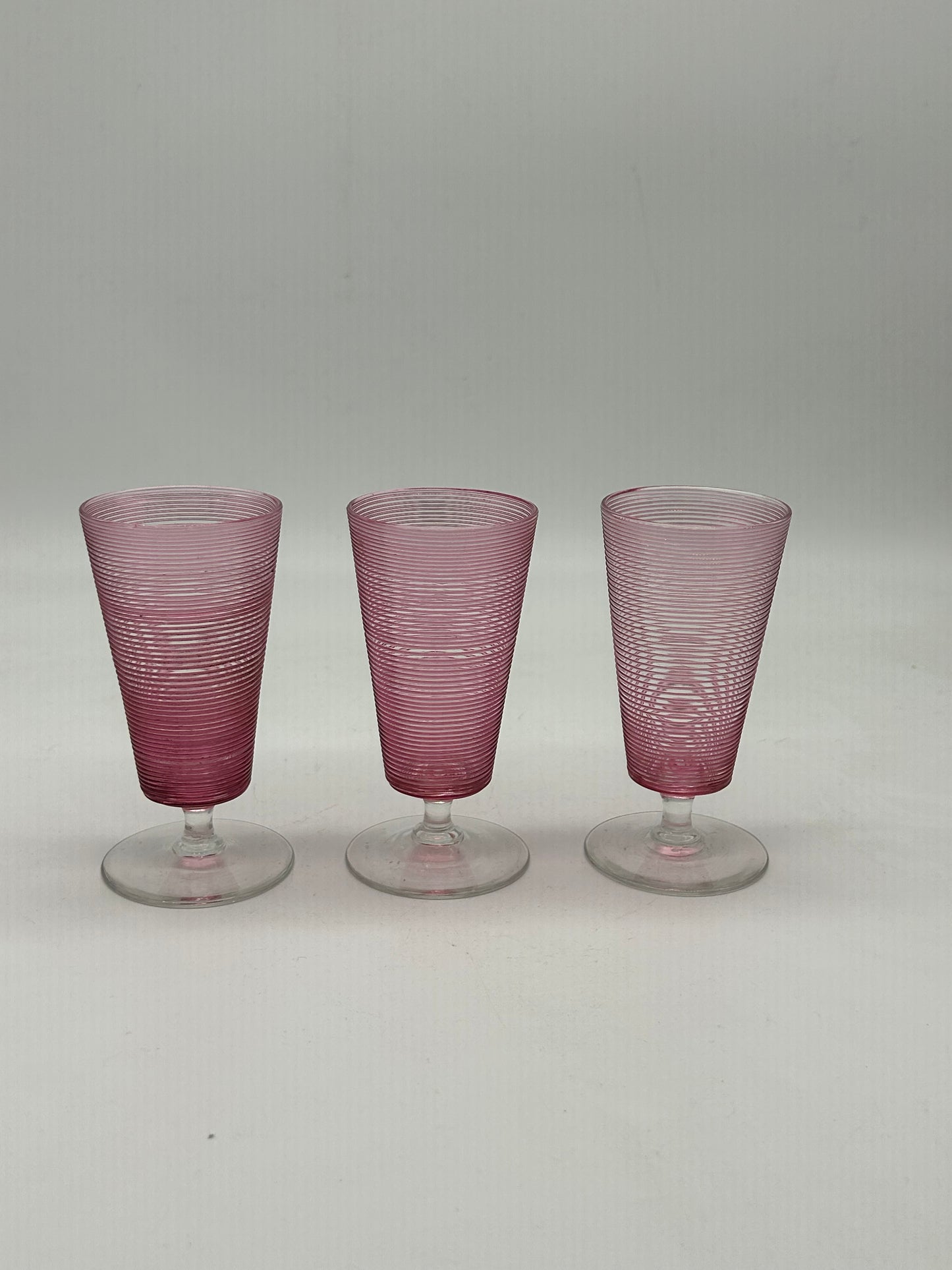 Pink Ribbed Cocktail/Brandy Glasses with Applied Clear Decoration