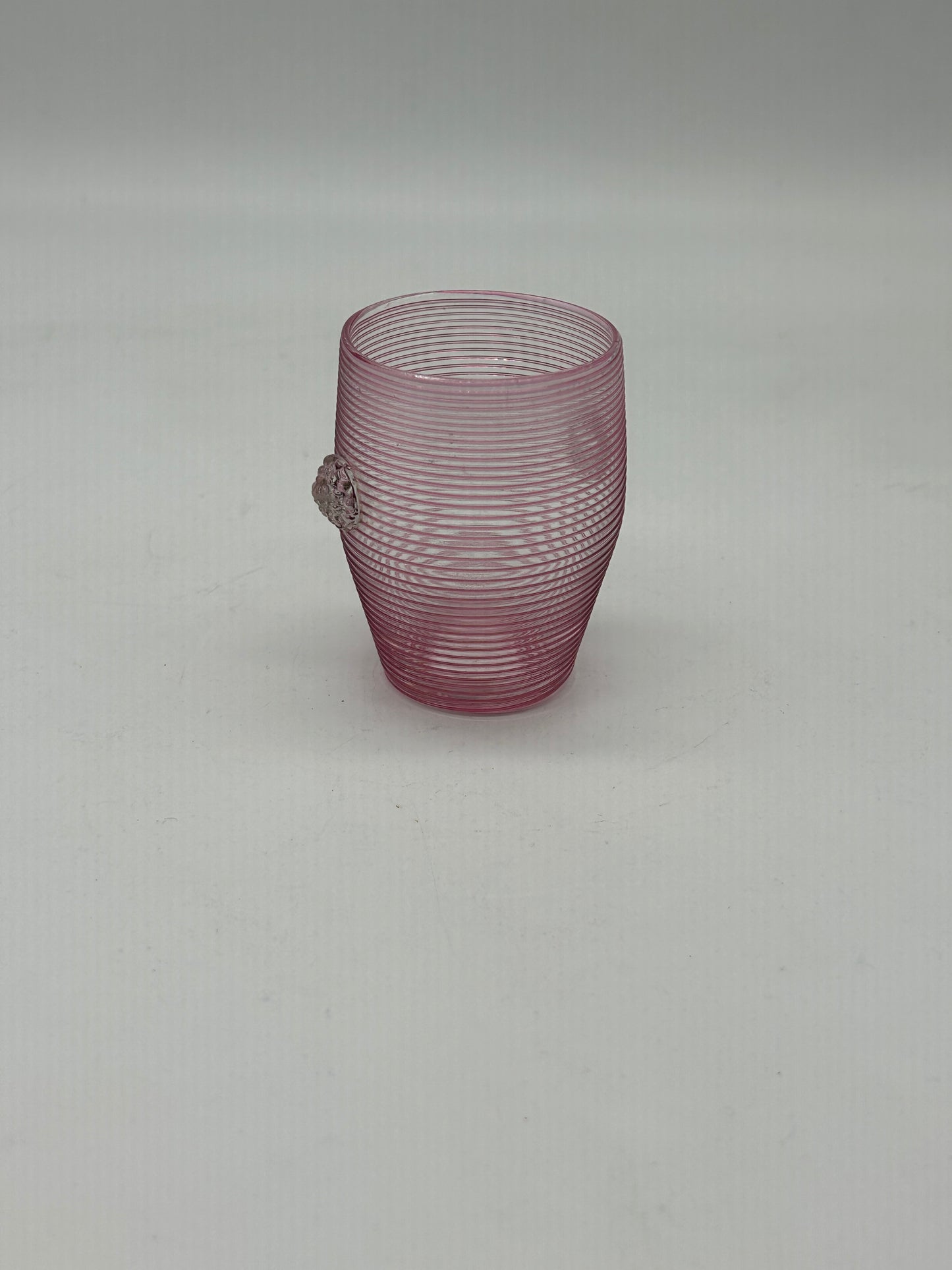 Pink Ribbed Glass Cups with Applied Clear Decoration