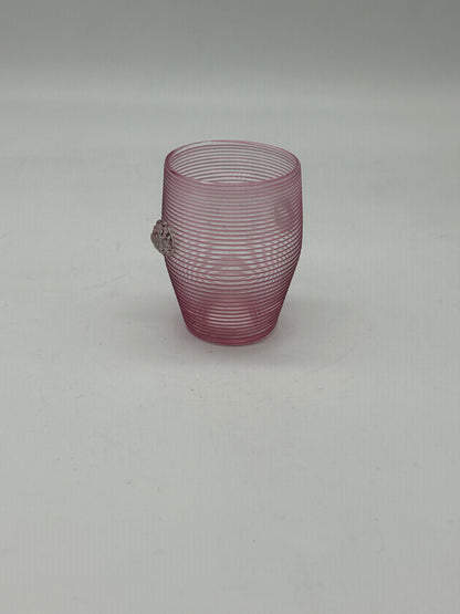 Pink Ribbed Glass Cups with Applied Clear Decoration