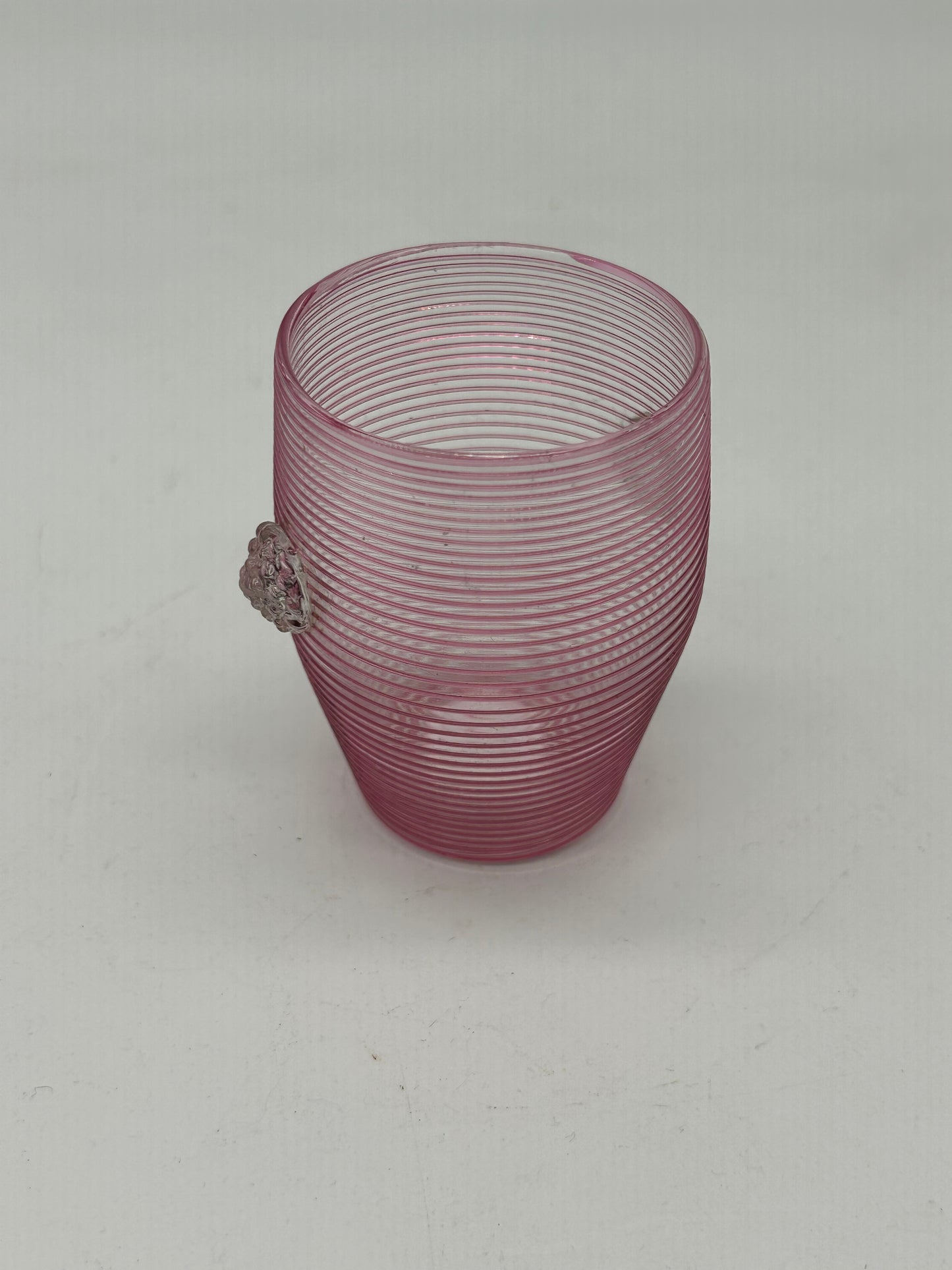 Pink Ribbed Glass Cups with Applied Clear Decoration