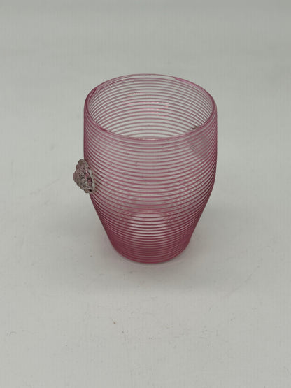 Pink Ribbed Glass Cups with Applied Clear Decoration