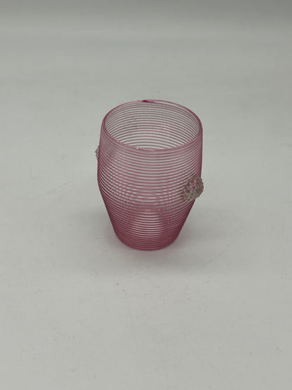 Pink Ribbed Glass Cups with Applied Clear Decoration