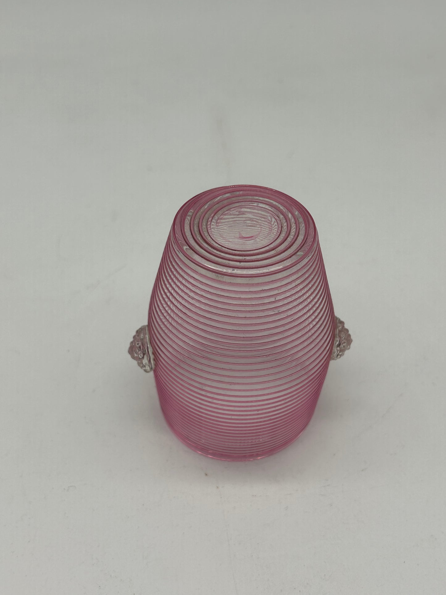 Pink Ribbed Glass Cups with Applied Clear Decoration