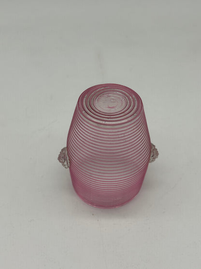 Pink Ribbed Glass Cups with Applied Clear Decoration