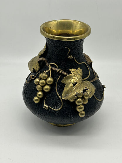Solid Brass Vase with Gilt Grapevine Motif