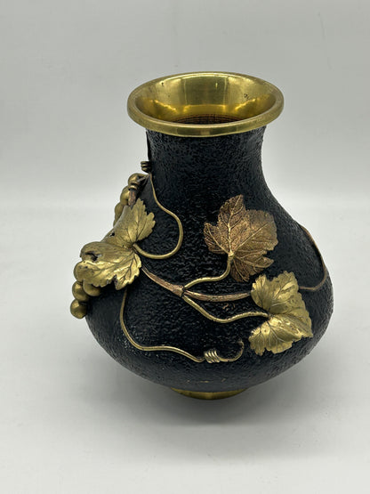 Solid Brass Vase with Gilt Grapevine Motif