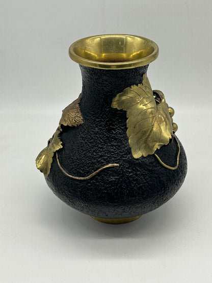 Solid Brass Vase with Gilt Grapevine Motif