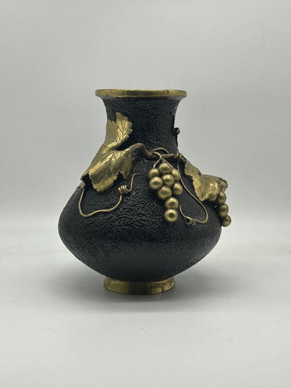 Solid Brass Vase with Gilt Grapevine Motif