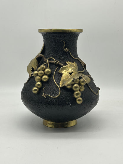 Solid Brass Vase with Gilt Grapevine Motif
