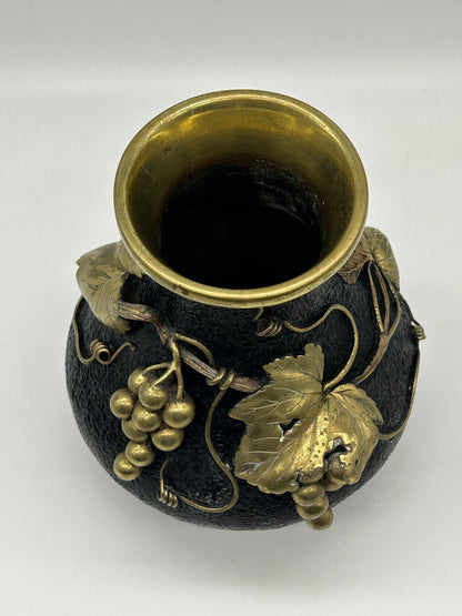 Solid Brass Vase with Gilt Grapevine Motif