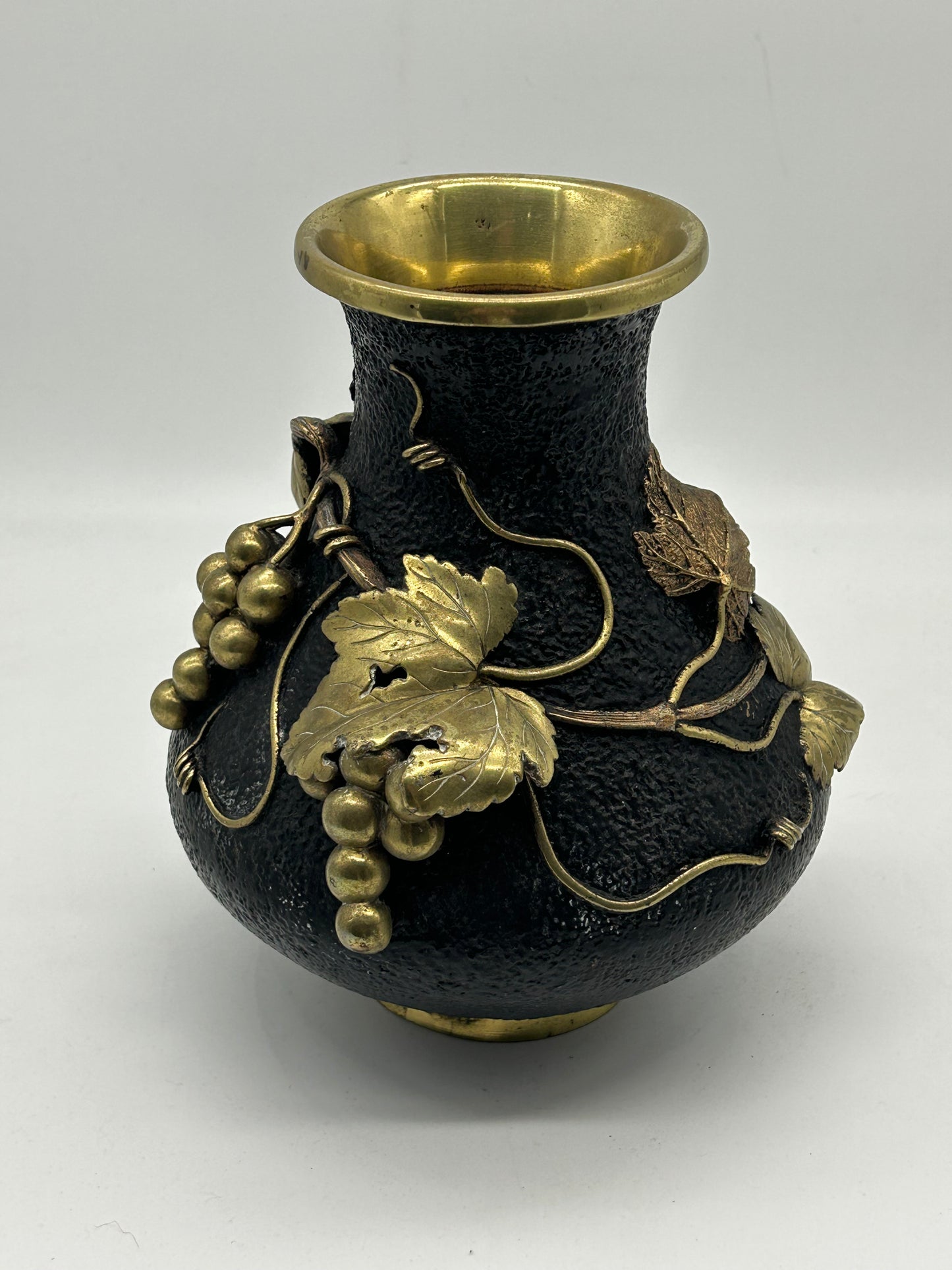 Solid Brass Vase with Gilt Grapevine Motif