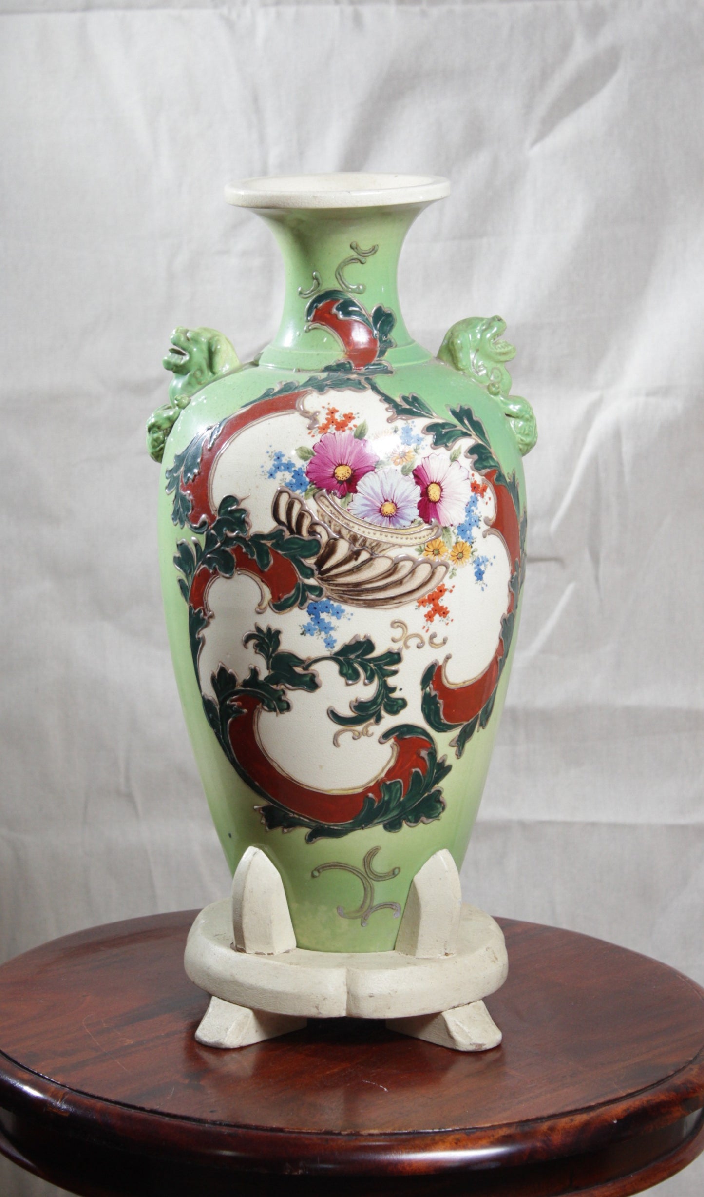 Hand Painted Vase with Wooden Display Base