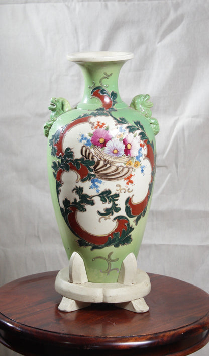 Hand Painted Vase with Wooden Display Base