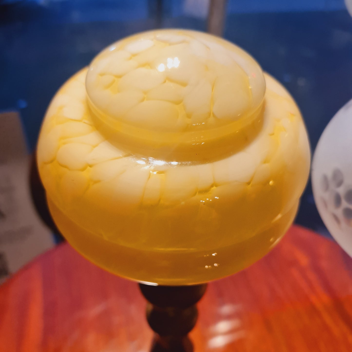 Vintage Tall Table lamp with Brass Base and Marbled Glass Shade