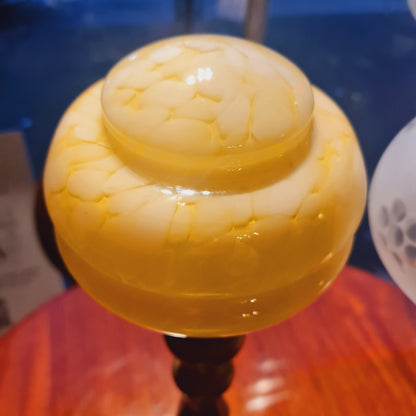 Vintage Tall Table lamp with Brass Base and Marbled Glass Shade