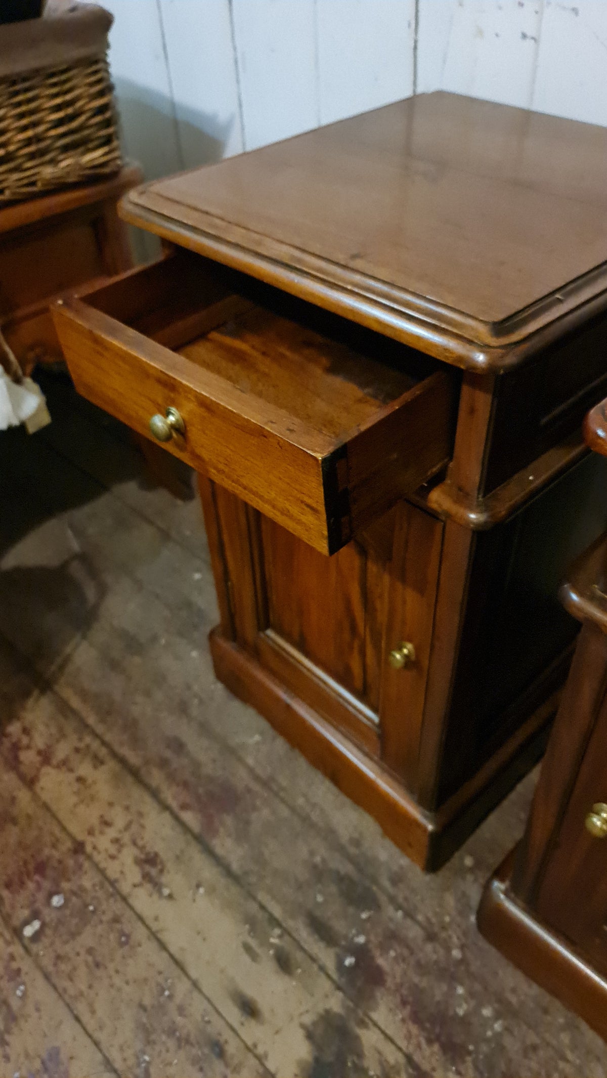 Pair of Bedside Cabinets in the Antique Style Each with Drawer and Cabinet