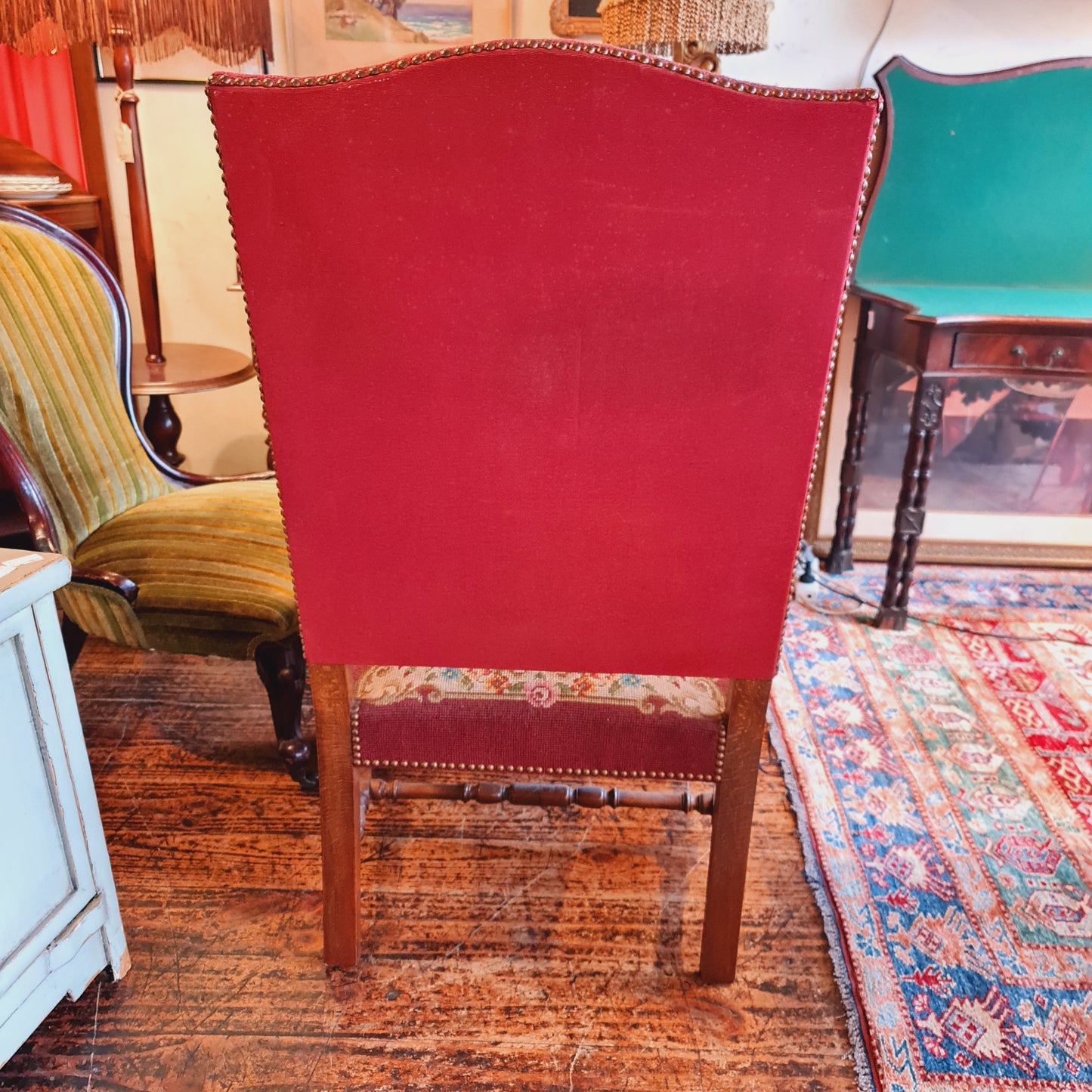 Antique French Armchair Fauteuille with Oak Frame and Hand Woven Tapestry