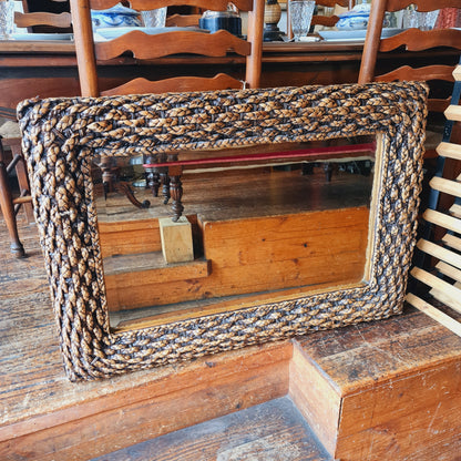Mirror Framed in Woven Cane with Bevelled Glass