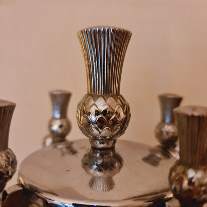 Fireside Fire Tool Set in Deco Style Chrome and Thistle