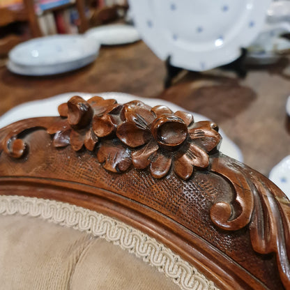 Victorian Antique Salon Armchair with Camel Button Velvet Upholtsery