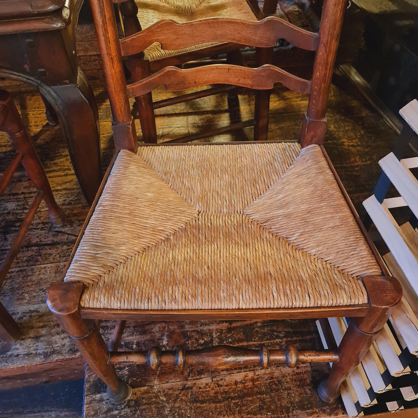 French Extension Table for 14 with 8 Rush Seated Chairs