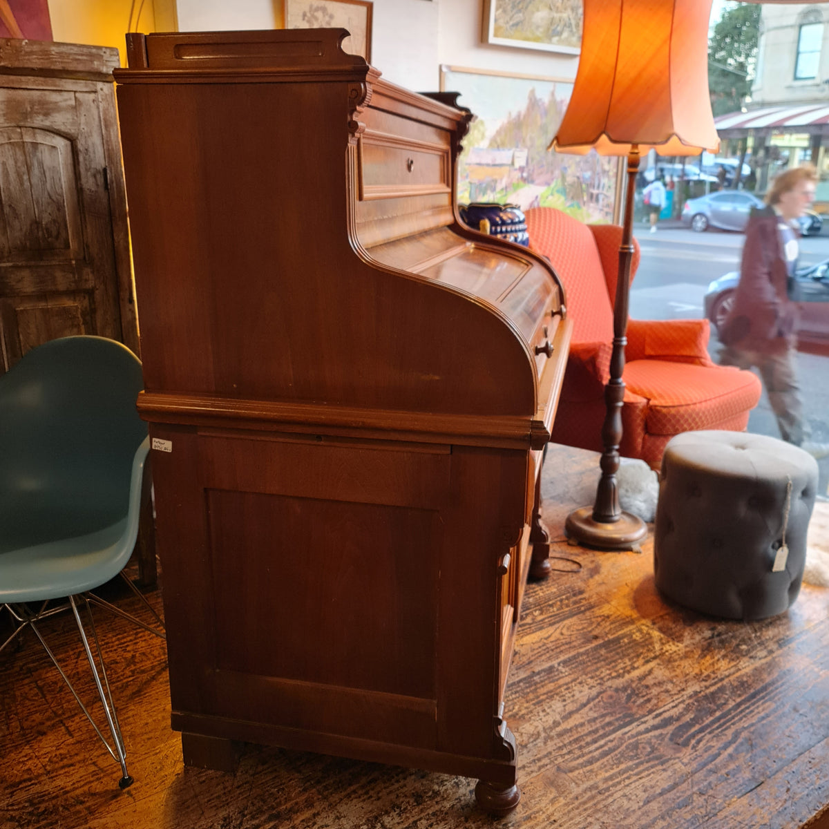 Barrel Top Desk like a Roll Top with Leather Writing Surface Drawers and Pigeon Holes