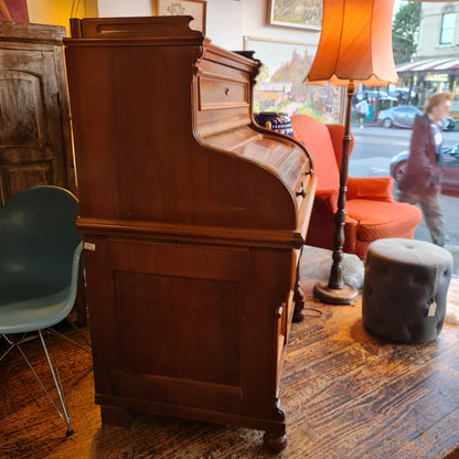 Barrel Top Desk like a Roll Top with Leather Writing Surface Drawers and Pigeon Holes