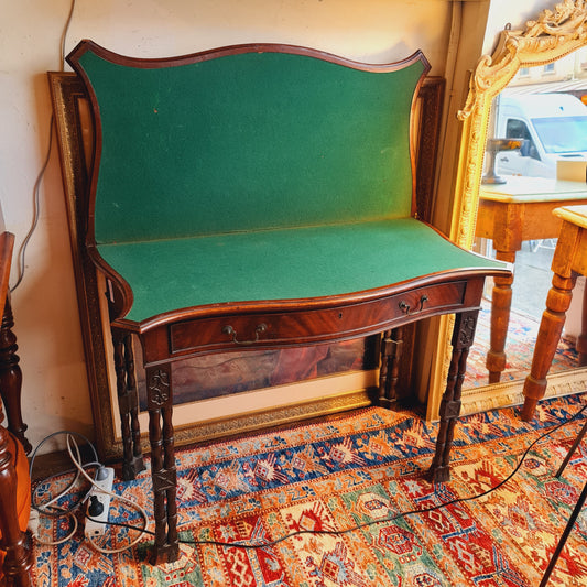 Antique Fold Over Card Table with Green Baize Top
