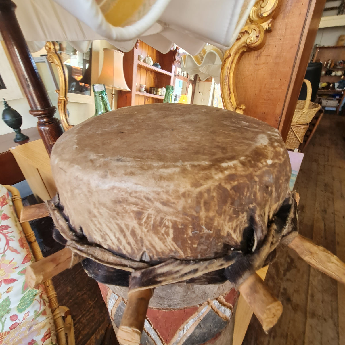 African Standing Drum with Original Leather