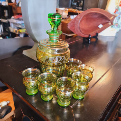 Drinks Set Green Glass Decanter Spirits