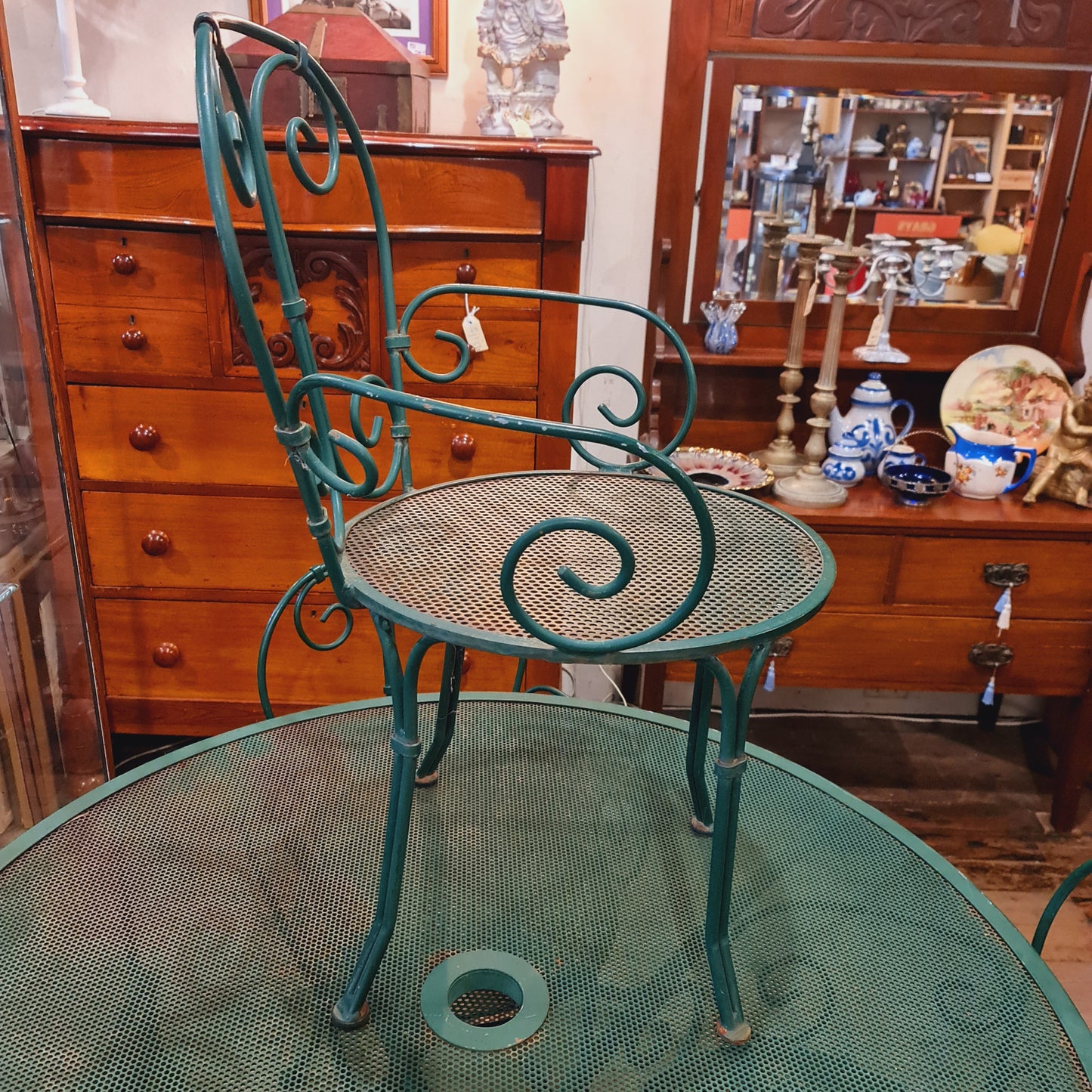 Garden Setting Round Table and Four Chairs Wrought Iron