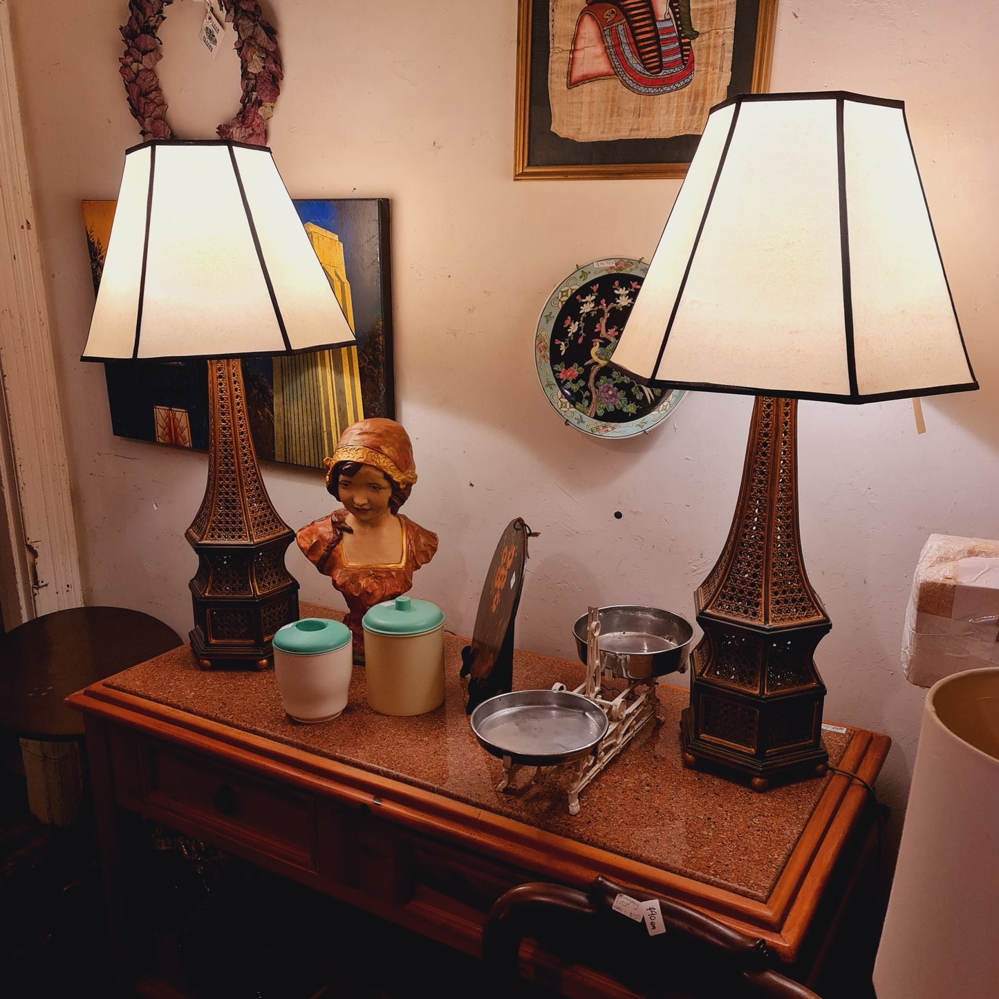 Pair of Table Lamps with Cane Bases Vintage Lighting