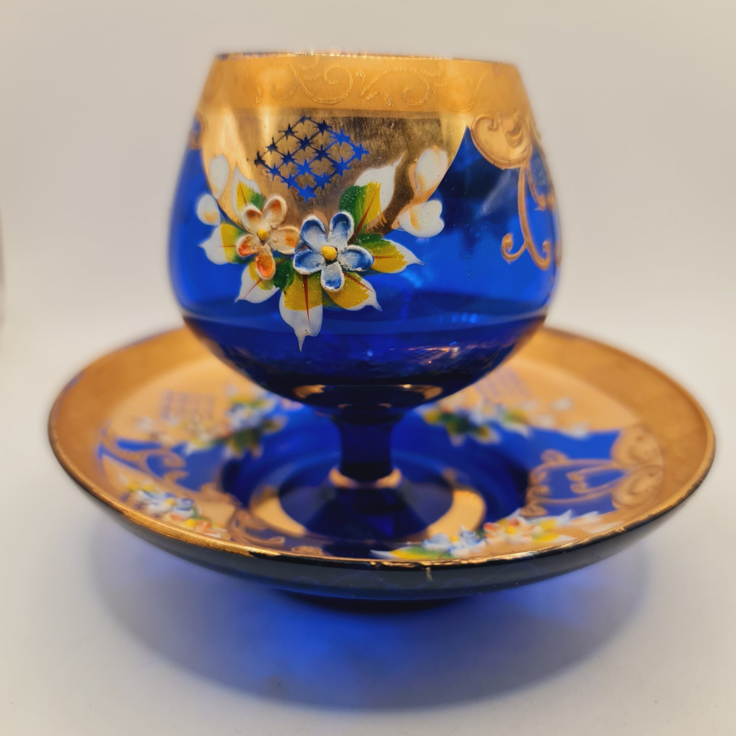 Italian Gilt Glass Goblet and Saucer