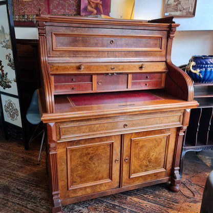 Barrel Top Desk like a Roll Top with Leather Writing Surface Drawers and Pigeon Holes