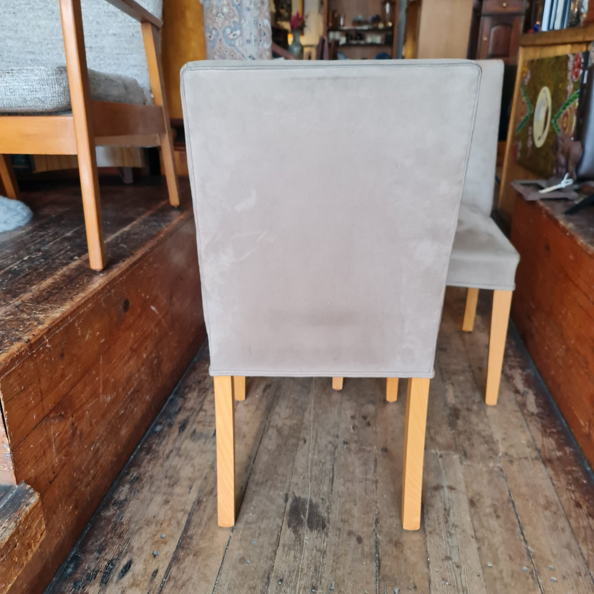 Dining Chairs Oak Frames and Grey Microsuede