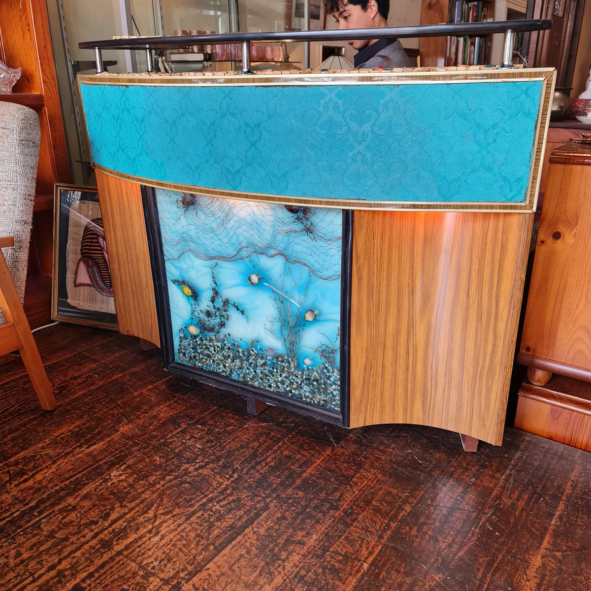 Vintage Cocktail Bar With Light and Storage Behind